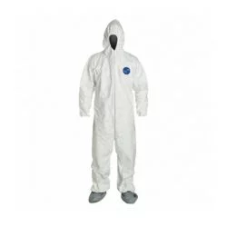 Hooded Coverall,Elastic,White,L,PK6 DuPont